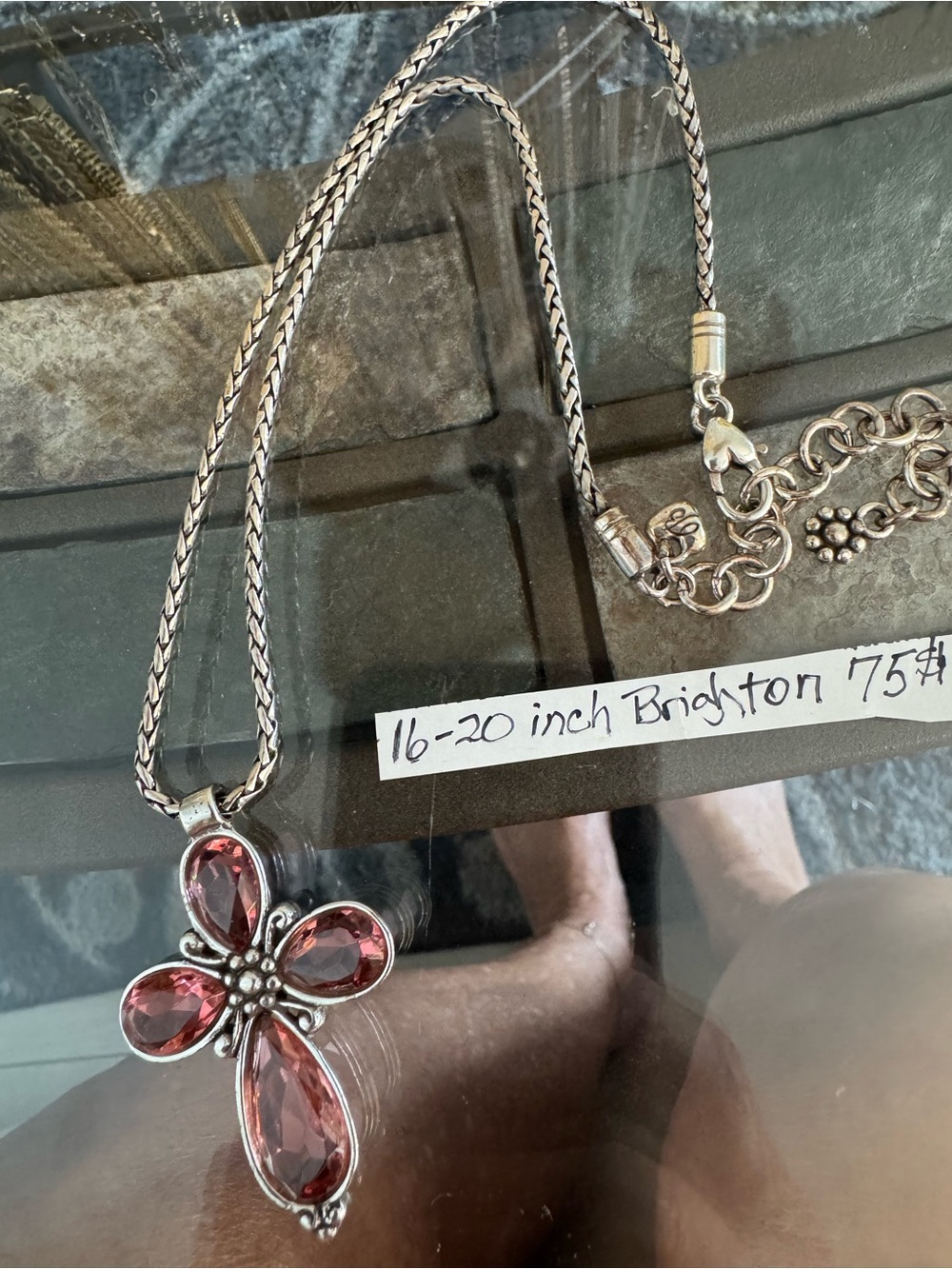 Brighton Silver-Tone Necklace with Pink Crystal Flower Pendant